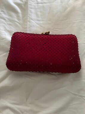 Unni Red Beaded Clam Shell Purse